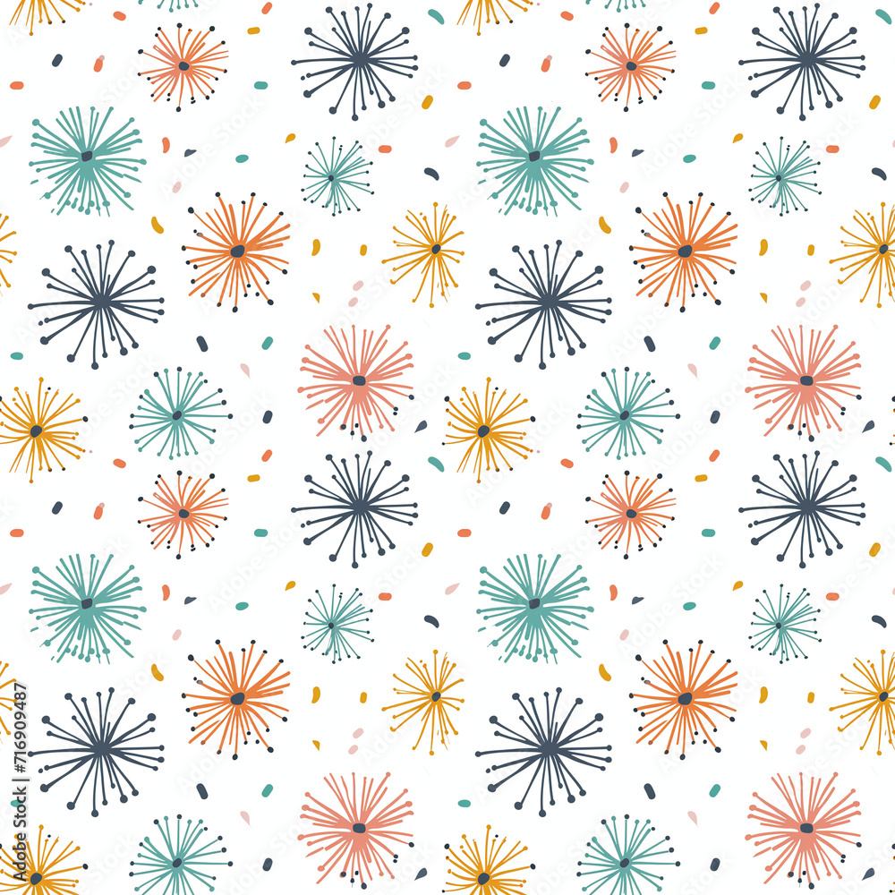 Fireworks seamless pattern. Gift wrapping, wallpaper, background. New Years Fireworks seamless pattern. Gift wrapping, wallpaper, background. New Years