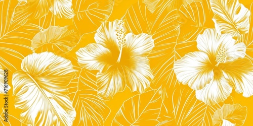 hibiscus leaf pattern in yellow color in the style of bold stencil Generative AI