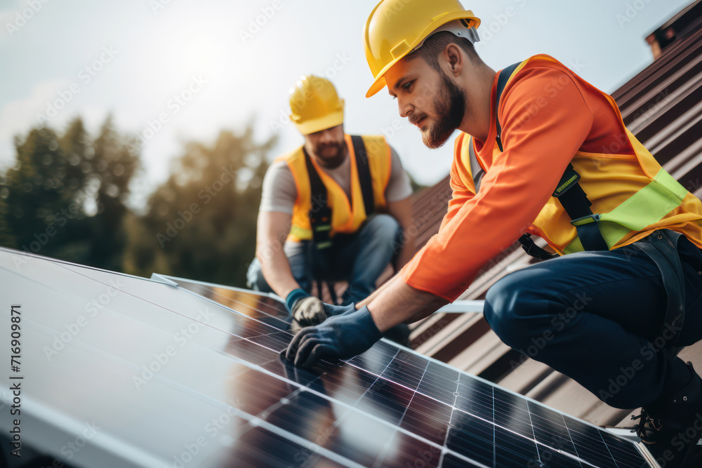 The Eco Technician: A Skilled Green Energy Worker Installing Solar Panels on a Sunny Roof The Eco Technician: A Skilled Green Energy Worker Installing Solar Panels on a Sunny Roof