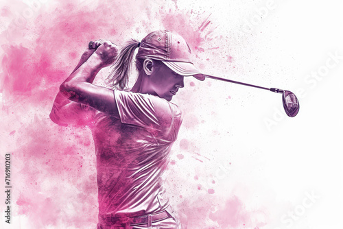 Wallpaper Mural Golf player in action, woman pink watercolour with copy space Torontodigital.ca