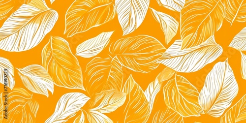 a yellow leaf pattern on a yellow background Generative AI