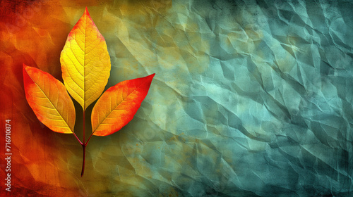 Stylized leaves against a vibrant, textured backdrop.