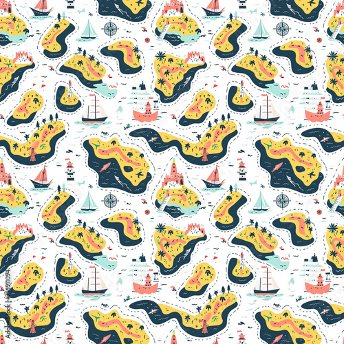 Nautical maps seamless pattern. Gift wrapping  wallpaper  background. Columbus Day