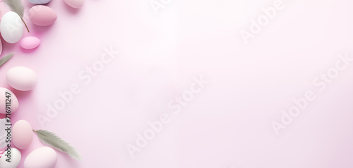 Easter banner image. Pastel eggs isolated on pink background. Spring holidays.