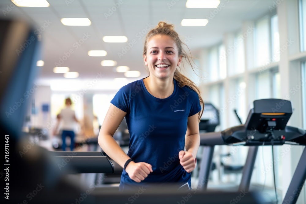 Portrait of an energetic girl in her 20s doing physical rehabilitation exercises in a rehabilitation center. With generative AI technology Portrait of an energetic girl in her 20s doing physical rehabilitation exercises in a rehabilitation center. With generative AI technology