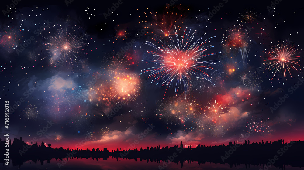Happy New Year, burning fireworks with bokeh light background Happy New Year, burning fireworks with bokeh light background