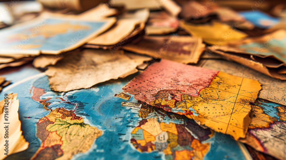 Fototapeta premium Vintage World Exploration: Old Map Illustrating Global Geography and Travel, Emphasizing Retro Cartography