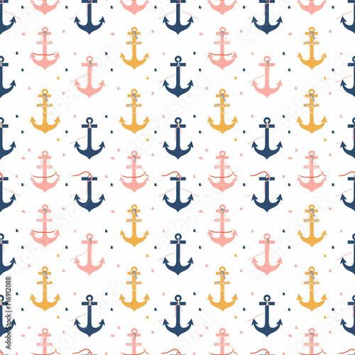 Anchor motifs seamless pattern. Gift wrapping  wallpaper  background. Columbus Day