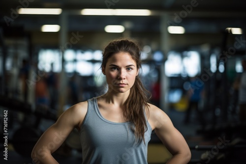 Portrait of a drained girl in her 30s doing bars in a gym. With generative AI technology