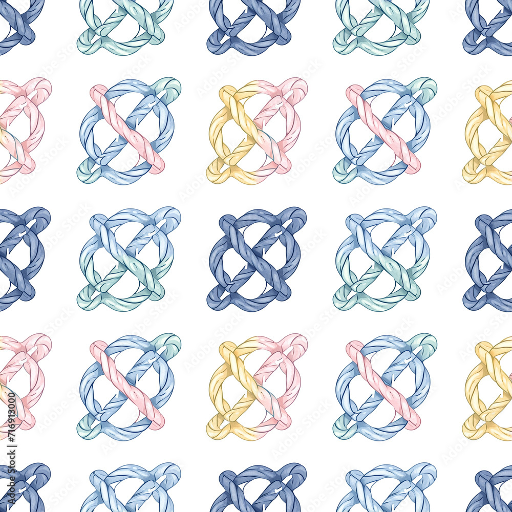 Fototapeta premium Knot-tying illustrations seamless pattern. Gift wrapping, wallpaper, background. National Boy Scout Day