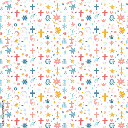 Religious symbols seamless pattern. Gift wrapping, wallpaper, background. National Day of Prayer © Olezhan