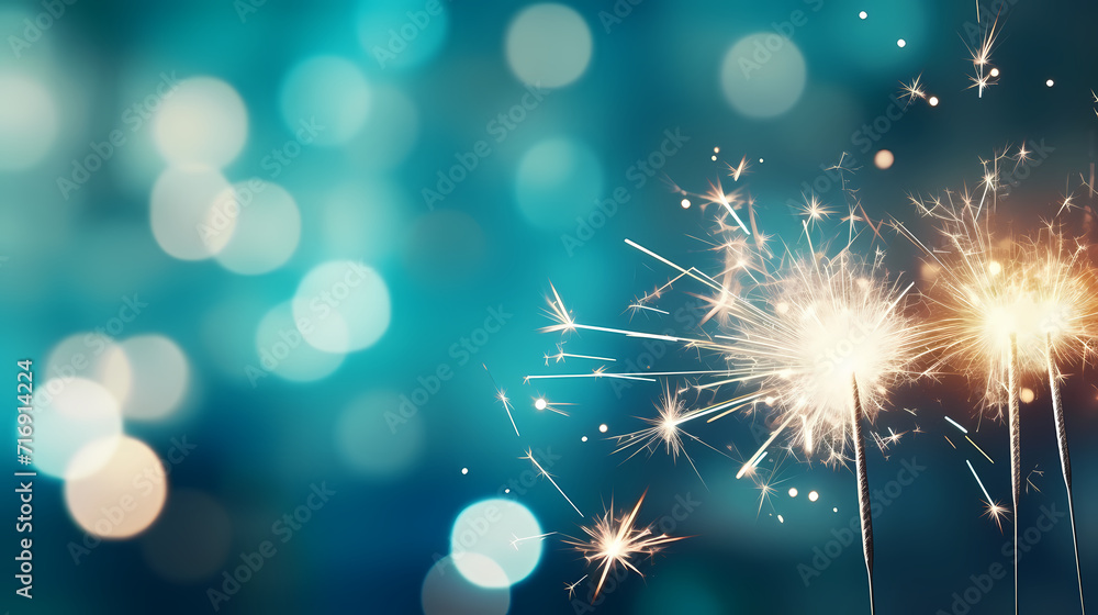 Fototapeta premium Happy New Year, burning fireworks with bokeh light background
