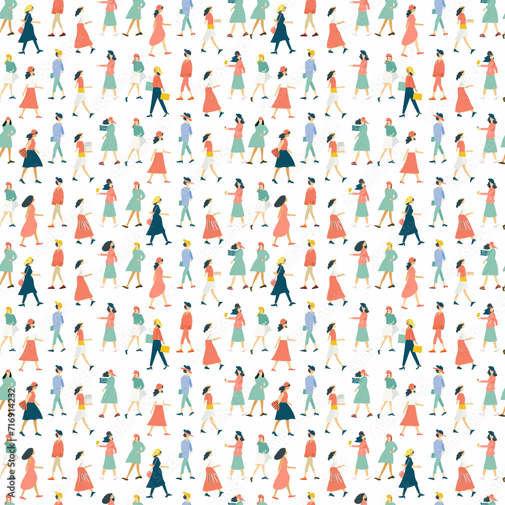 Marching for womens rights seamless pattern. Gift wrapping, wallpaper, background. International Womens Day