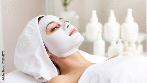 Facial skin treatment with a cosmetic mask in a beauty salon