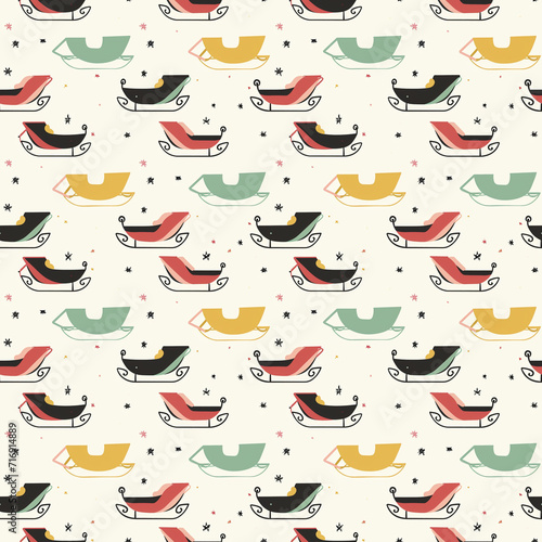 Sleighs seamless pattern. Gift wrapping, wallpaper, background. Christmas