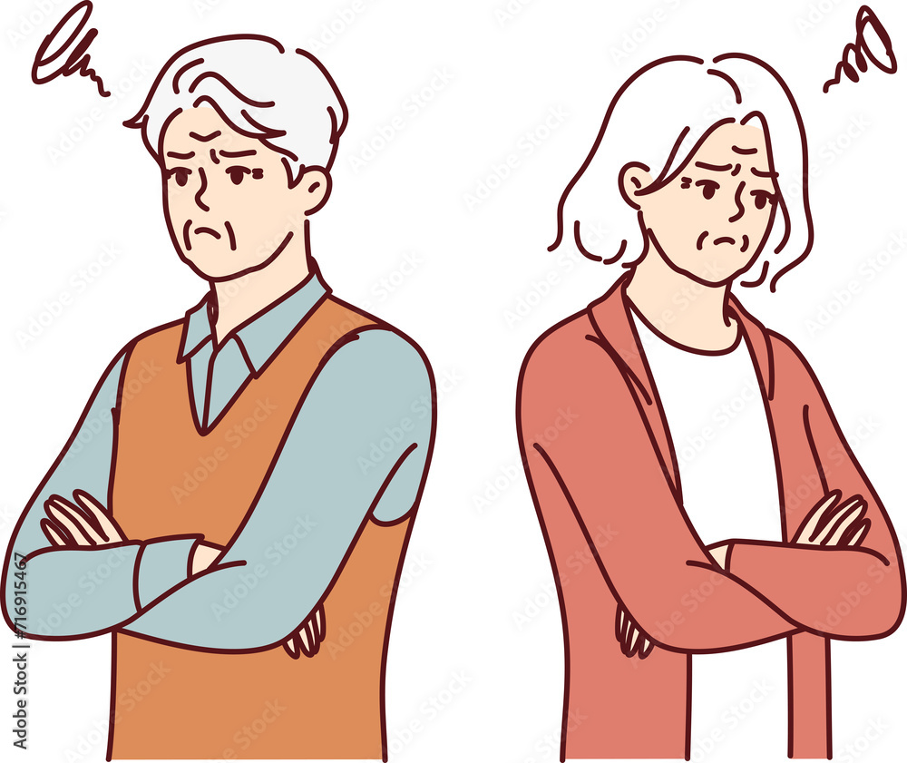 Quarreled seniors look in different directions due to differences or dissimilar interests. Quarreled old man and woman need counseling from family psychologist to restore relationship Quarreled seniors look in different directions due to differences or dissimilar interests. Quarreled old man and woman need counseling from family psychologist to restore relationship