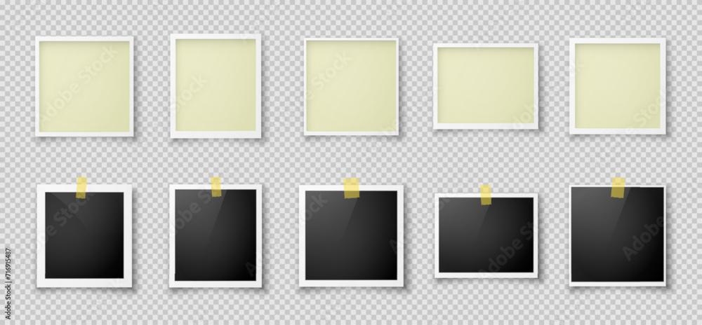 A set of ten realistic photo frames with black and yellow inserts. Retro photo frames with a shadow highlighted on a transparent background. Vector EPS 10. A set of ten realistic photo frames with black and yellow inserts. Retro photo frames with a shadow highlighted on a transparent background. Vector EPS 10.