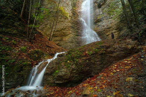 Brankovský waterfall is the largest waterfall in the Low Tatras during autumn tourism photo