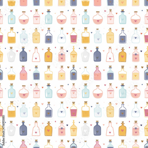 Love potions seamless pattern. Gift wrapping  wallpaper  background. Valentines Day