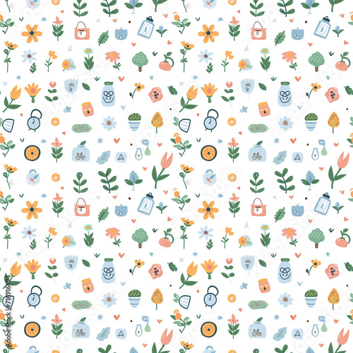 Sustainable living motifs seamless pattern. Gift wrapping  wallpaper  background. World Environment Day