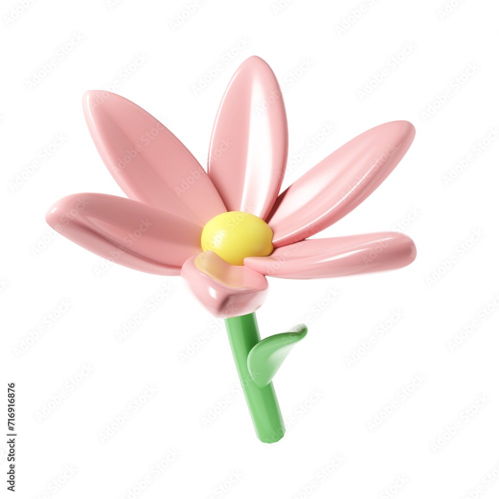 3d Pink spring cherry blossom flower transparent. Including petals, and bud. Graphic cute element design for web, greeting card