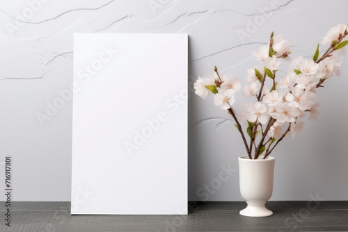 Blank white paper sheet mockup with flower background.