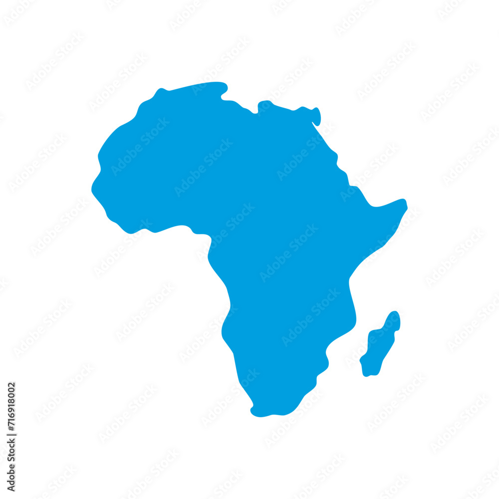 Africa map vector pale blue isolated on white background. Flat Earth, Icon