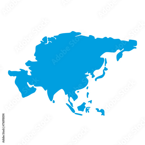 Asia map vector pale blue isolated on white background. Flat Earth, Icon