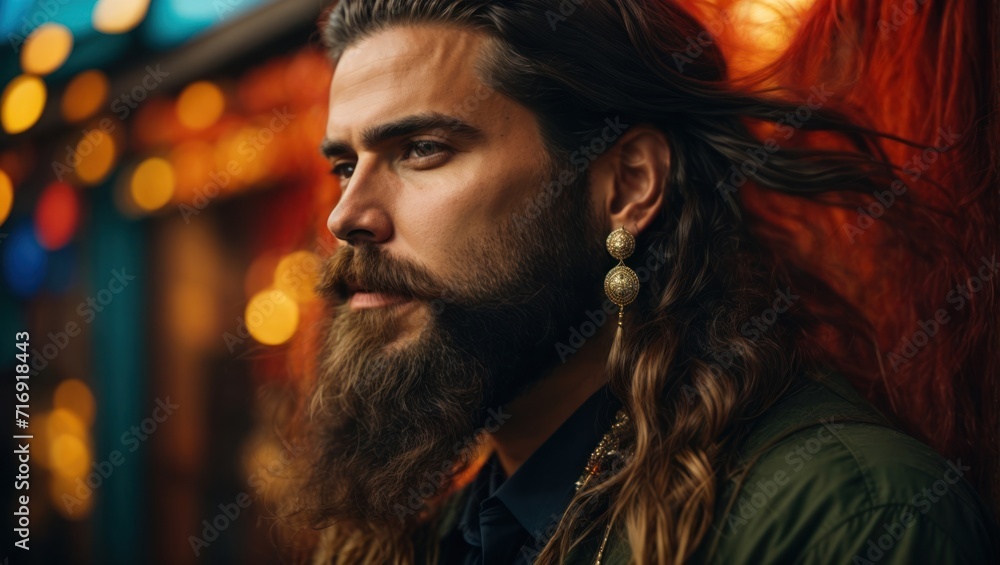 Portrait of a handsome bearded man with long hair Portrait of a handsome bearded man with long hair