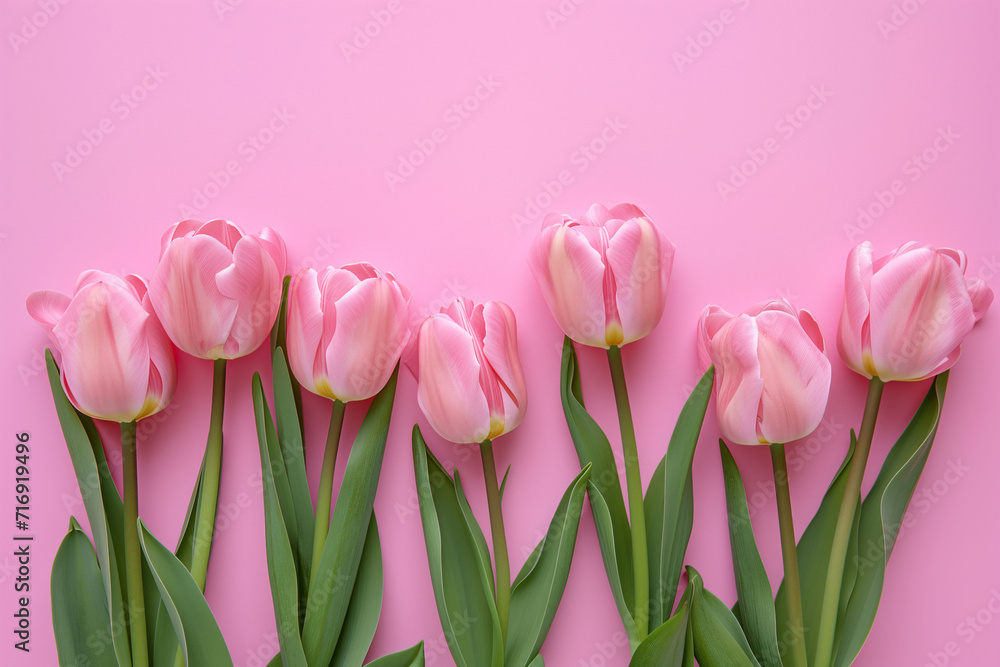 Fototapeta premium pink tulips against a pink background