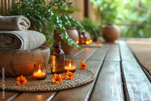 Aromatherapy Essentials  Zen Spa Environment  Holistic Massage Oils  spa still life with oils and candles