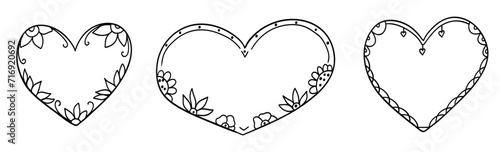 Set with heart frame with flowers in outline style