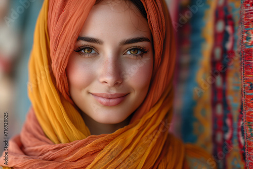 portrait of a beautiful Muslim girl in hijab with her head covered
