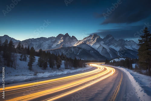 Traffic neon colourful light lamp long exposure mountain photography fast Made