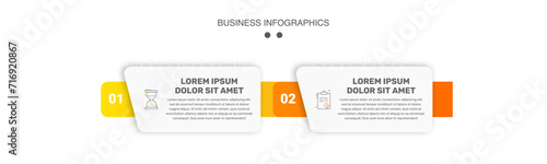 Vector business infographics design template. Timeline with 2 options, steps, labels, marketing icons. Illustration used for workflow layout, diagram, presentations, flow chart, banner, info graph. photo