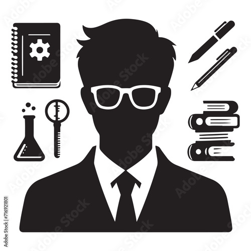 Classroom Choreography: Teacher Silhouette Set Engaging in the Delicate Dance of Educational Guidance - Teacher Illustration - Teacher Vector
