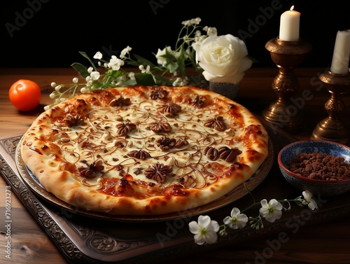 Wallpaper Mural Large pizza with toppings on a wooden table Torontodigital.ca