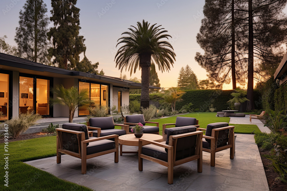 House with a sleek modern garden furniture