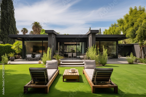 House with a sleek modern garden furniture