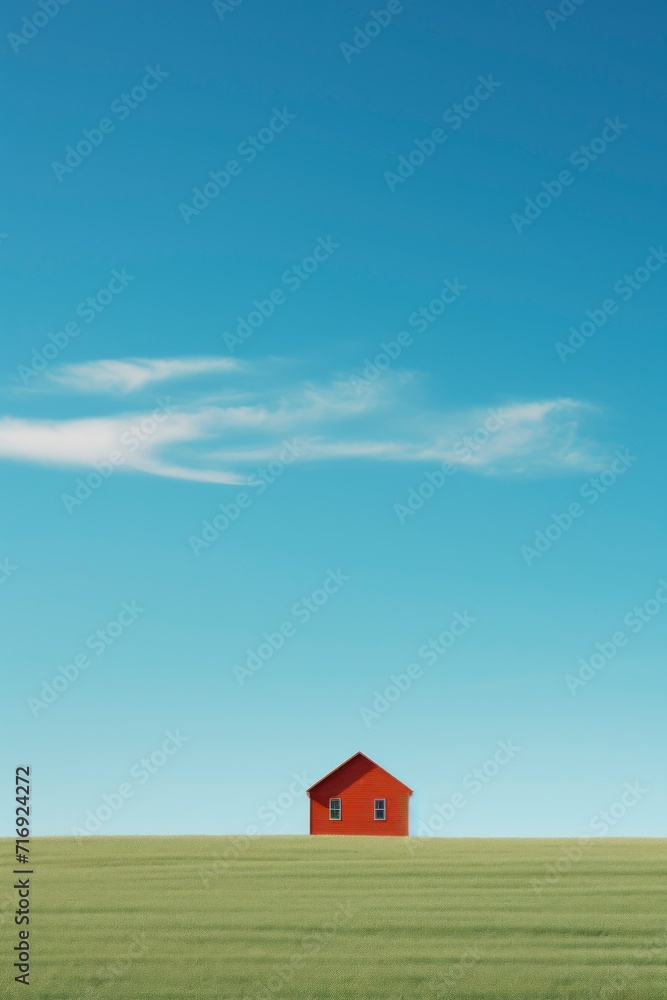House on green field with blue sky and clouds. Real estate concept House on green field with blue sky and clouds. Real estate concept