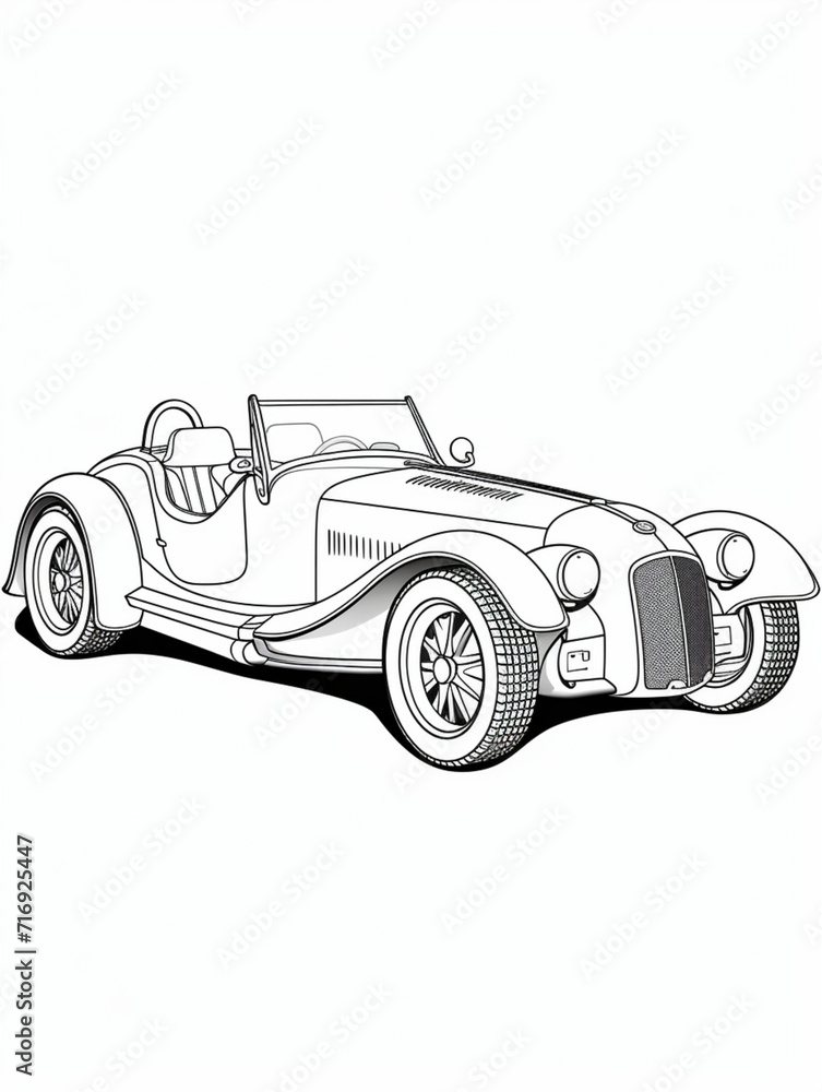 classic car coloring page for kids coloring page black and white lines, created with Generative AI technology