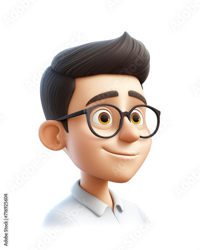 3D closeup portrait of young male in glasses