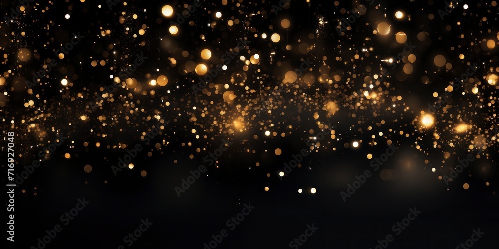 Golden glitter bokeh on black background. Holiday and celebration concept. Golden glitter bokeh on black background. Holiday and celebration concept.