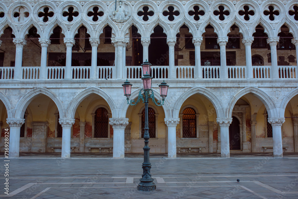 Architectural detail of Doge's palace (Palazzo Ducale) in St Mark's Square in Venice, Italy