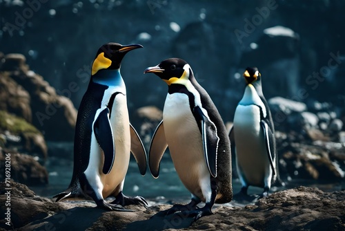 group of  penguins on the rocks