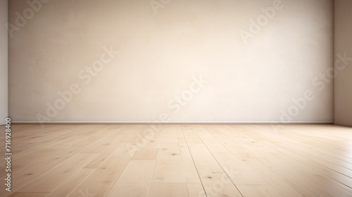 Empty room blank beige wall with wood floor  house interior minimal background.