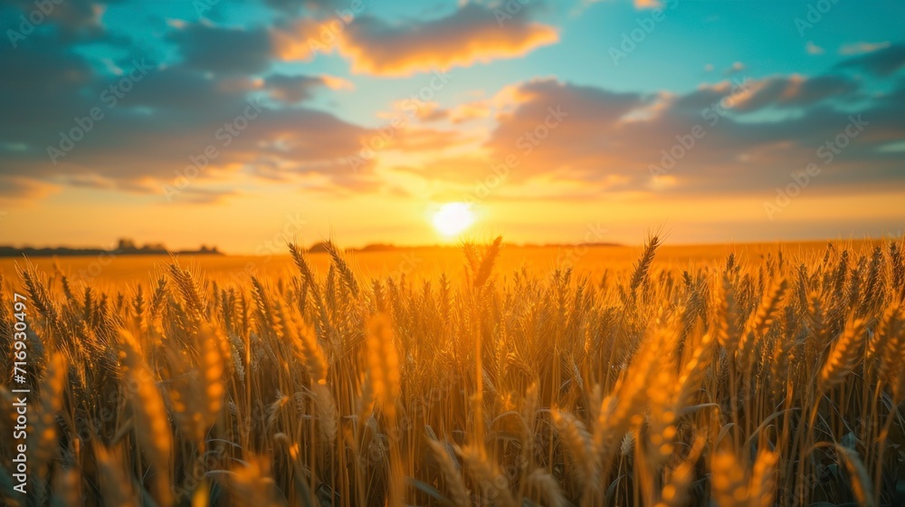 Fototapeta premium beautiful landscape of a wheat field with a beautiful sunset