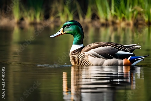 duck on the lake with bluer  background