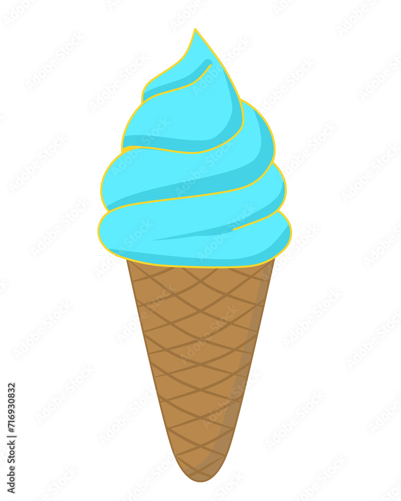 Doodle ice cream illustration inspired by sea salt flavor with yellow brown and blue color that can be use for social media, sticker, wallpaper, e.t.c