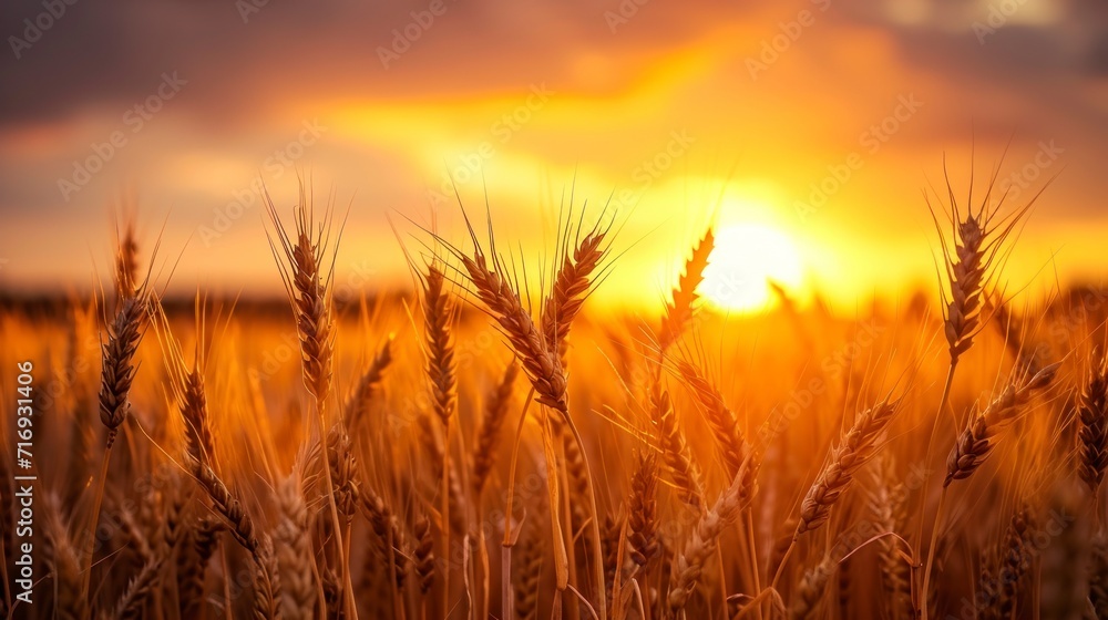 Beautiful landscape of a wheat field with a beautiful sunset with rays of the sun during the day in high resolution and clarity. concept landscape wheat field beautiful real